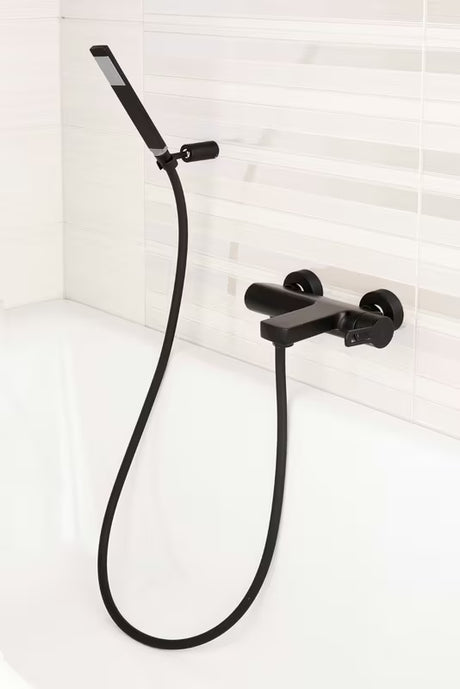 Jednoručna Baterija zidna miješalica za kadu Paffoni Vallone s tuš setom u crnoj mat izvedbi