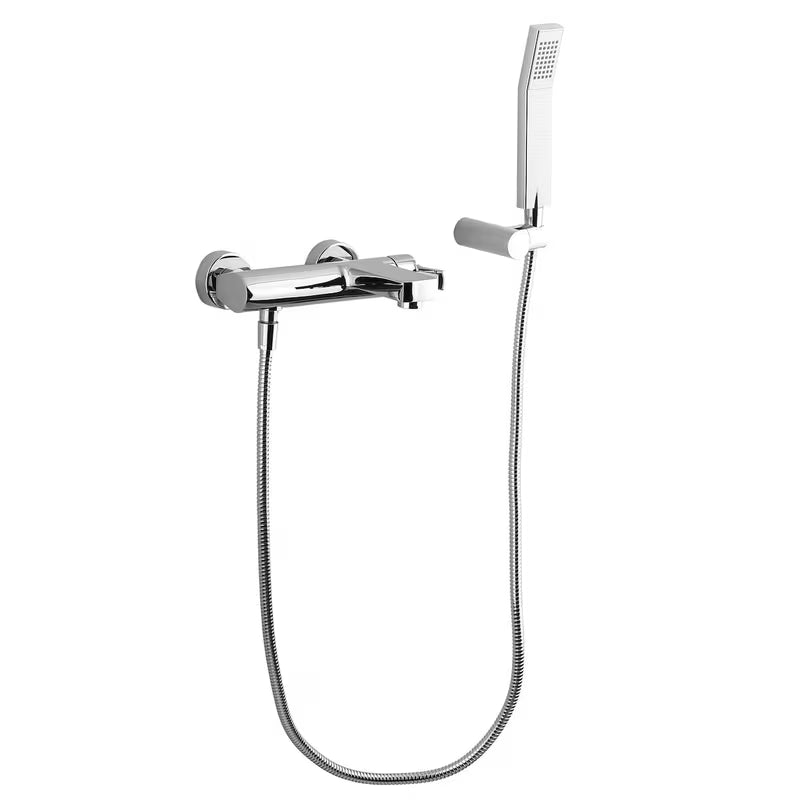 Kromirana jednoručna baterija zidna miješalica za kadu Paffoni Vallone s tuš setom u četvrtastom dizajnu