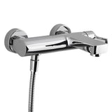 Kromirana jednoručna baterija zidna miješalica za kadu Paffoni Vallone s tuš setom kvadratnog dizajna