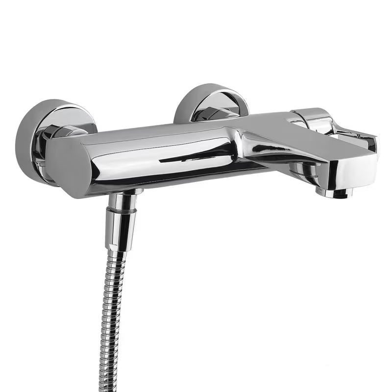 Kromirana jednoručna baterija zidna miješalica za kadu Paffoni Vallone s tuš setom kvadratnog dizajna