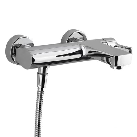 Kromirana jednoručna baterija zidna miješalica za kadu Paffoni Vallone s tuš setom kvadratnog dizajna