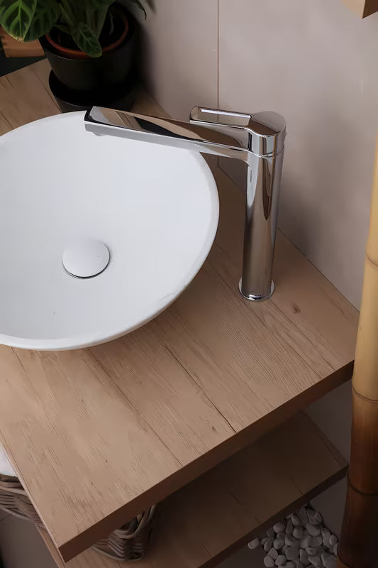 Paffoni Vallone visoka miješalica za umivaonik u krom izvedbi s otvorenom polugom i odvodnim setom