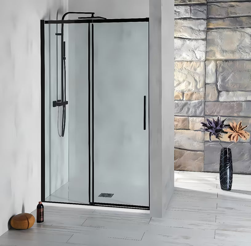Klizne tuš vrata Polysan Altis Line 150 cm u sjajnoj crnoj boji s prozirnim staklom i ručkom