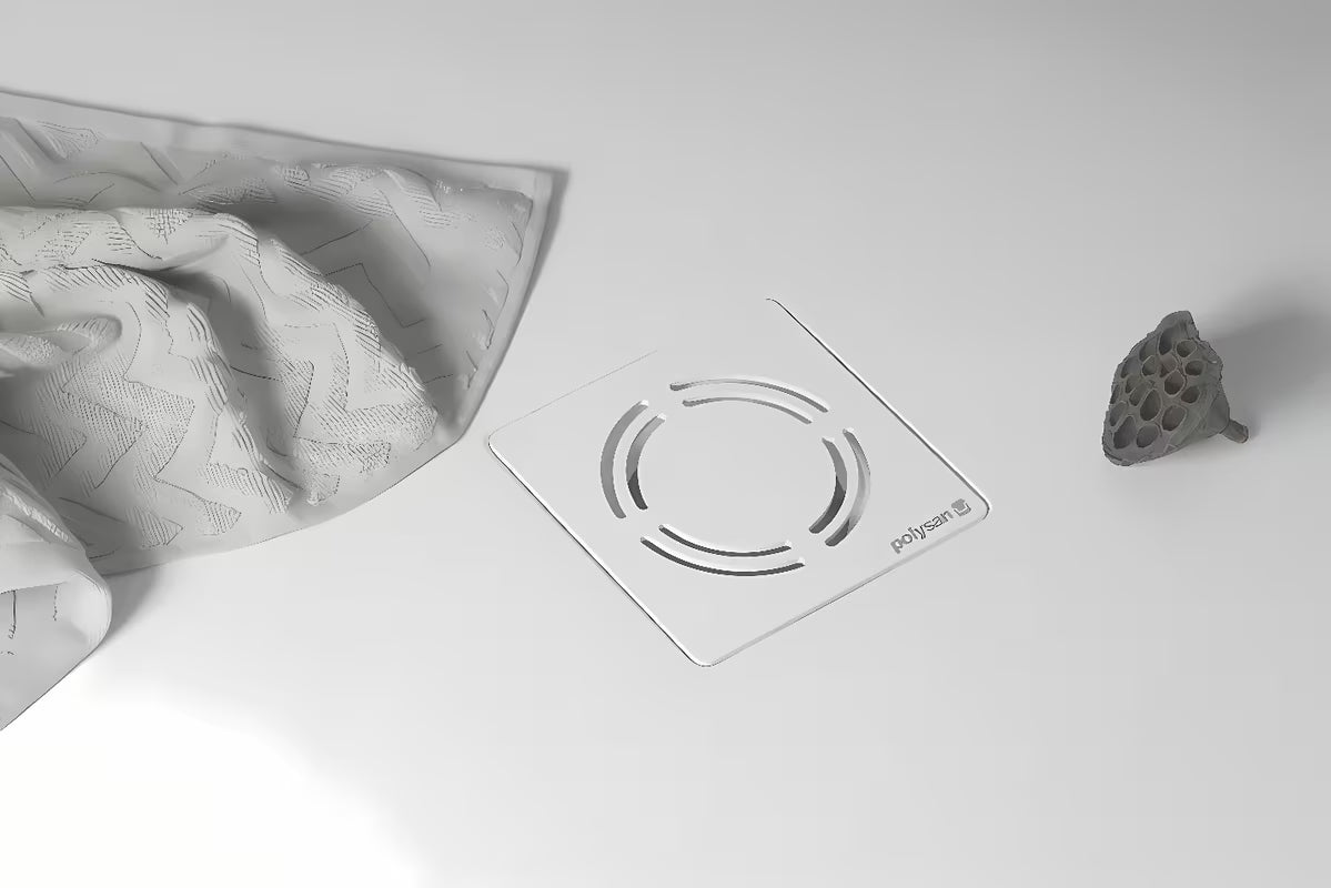 Polysan Flexia sifon za tuš kadu bijeli pro odvodni otvor 90 mm s pokrovom od nehrđajućeg čelika