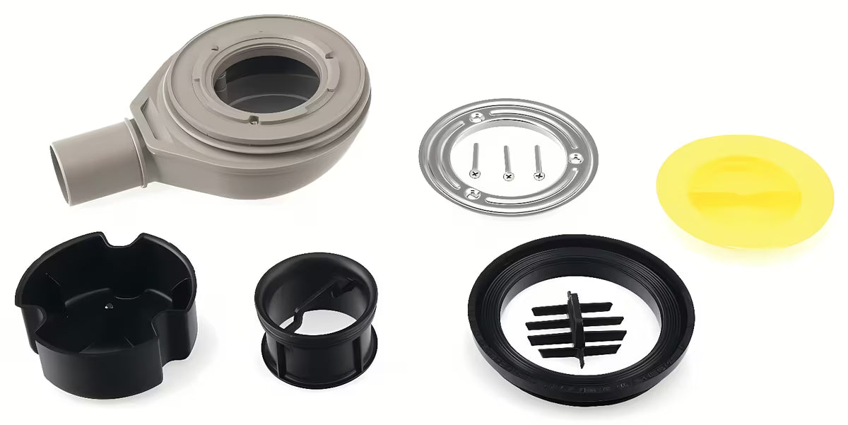 Polysan Flexia sifon za tuš kadu s crnim pokrovom od nehrđajućeg čelika pro odvodni otvor 90 mm