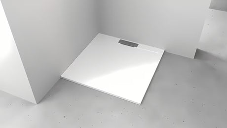 Bijela kvadratna tuš kada Polysan Kazuko 90x90 cm od lijevanog mramora s niskom visinom od 3 cm.