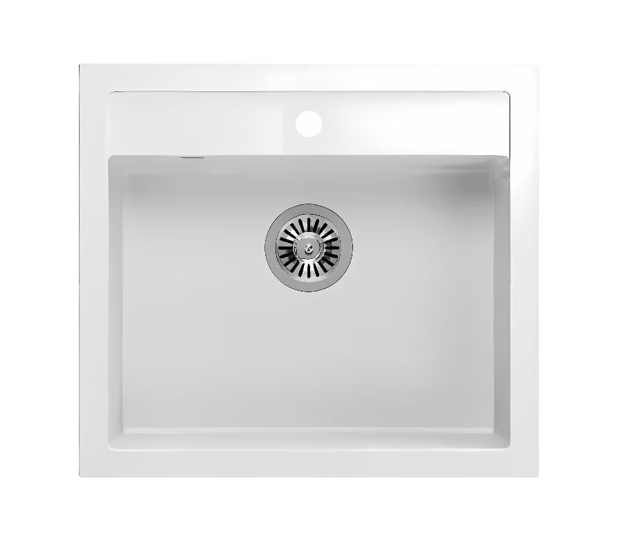 Granitni kuhinjski jednostruki sudoper Quadron u snježno bijeloj boji pro ugradnja na radnu ploču