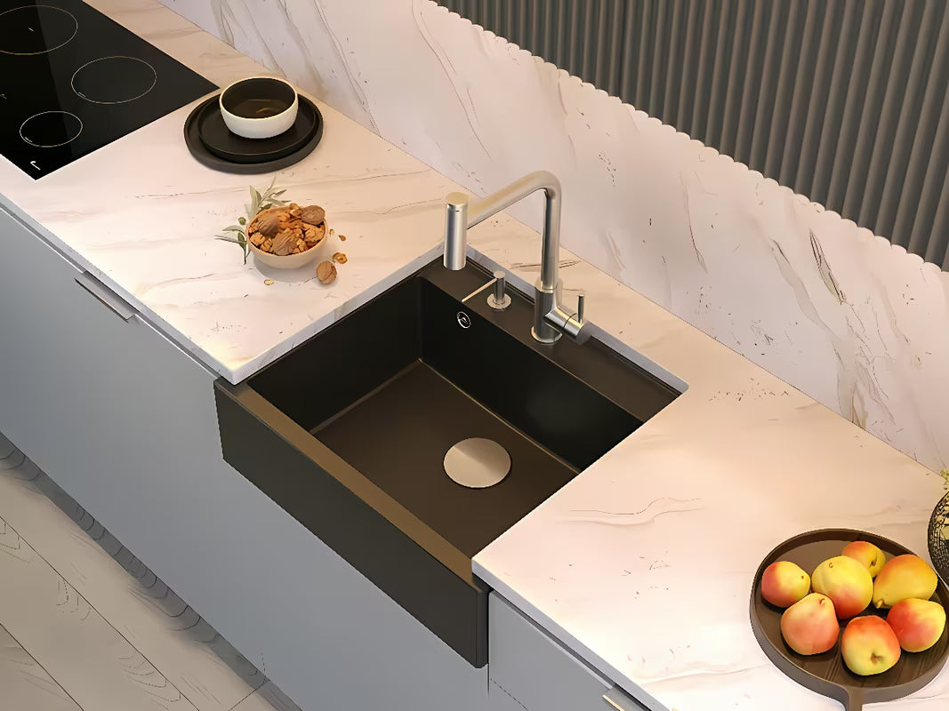 Granitni kuhinjski jednostruki sudoper Quadron u snježno bijeloj boji pro ugradnja na radnu ploču