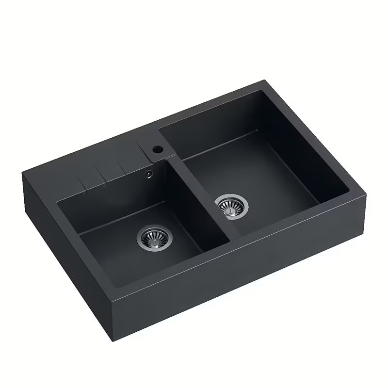 Crni granitni kuhinjski jednostruki sudoper Quadron Bill pro ugradnja na radnu ploču, 90x62 cm, dubina 19 cm.
