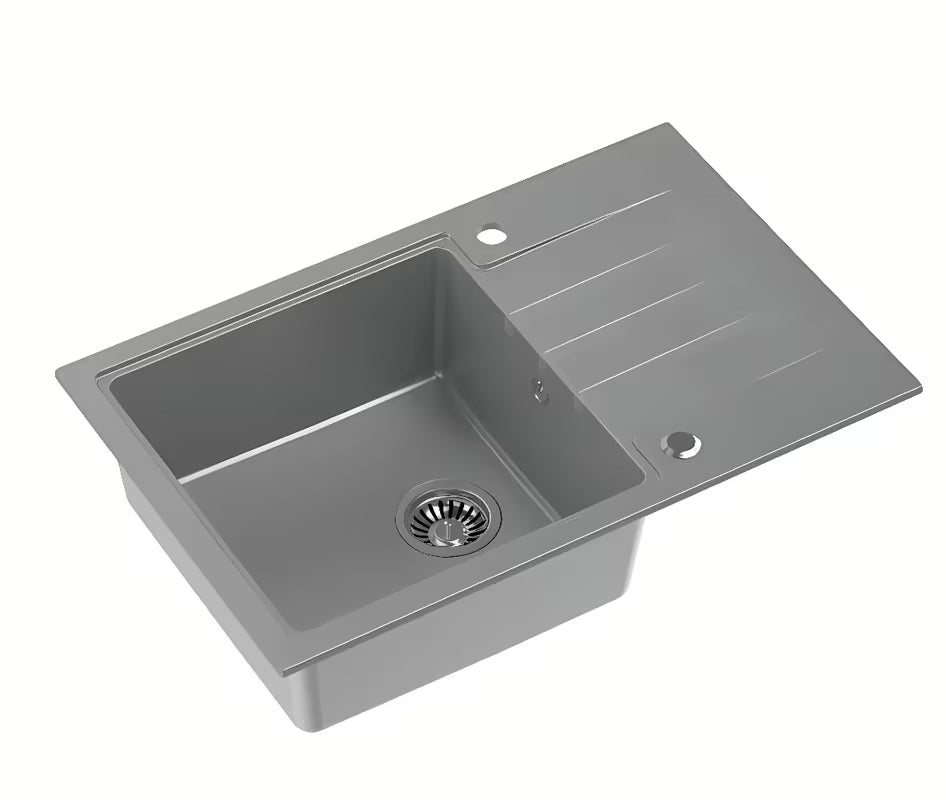 Sivi granitni sudoper  s ocjeđivačem pro montaža na radnu ploču Quadron Peter