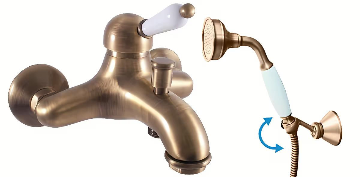 Rav Slezak Labe zidna miješalica za kadu s tušem u izvedbi stara mjed