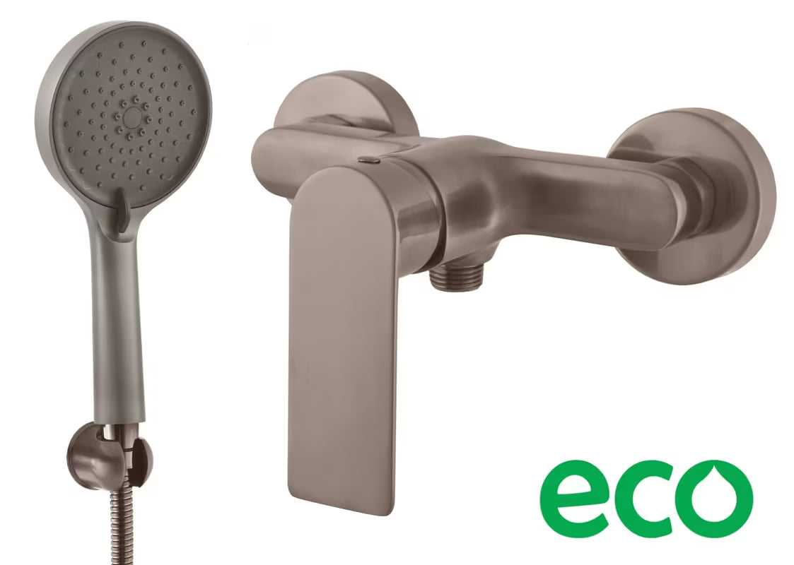 Jednoručna Baterija zidna miješalica za tuš Rav Slezak Nil s tuš setom u izvedbi brušena metal grey.