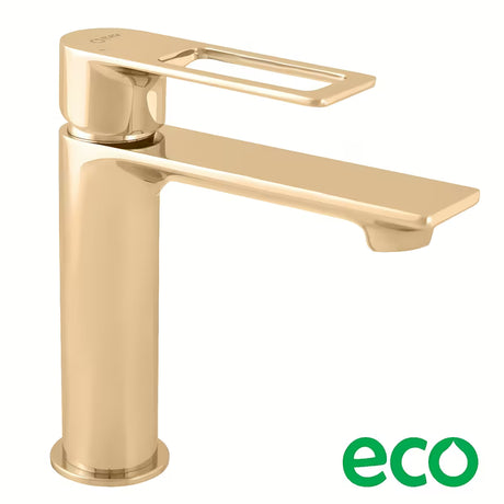 Sjajna zlatna stojeća miješalica za umivaonik Rav Slezak Nil bez odvoda s uvučenim perlatorom.