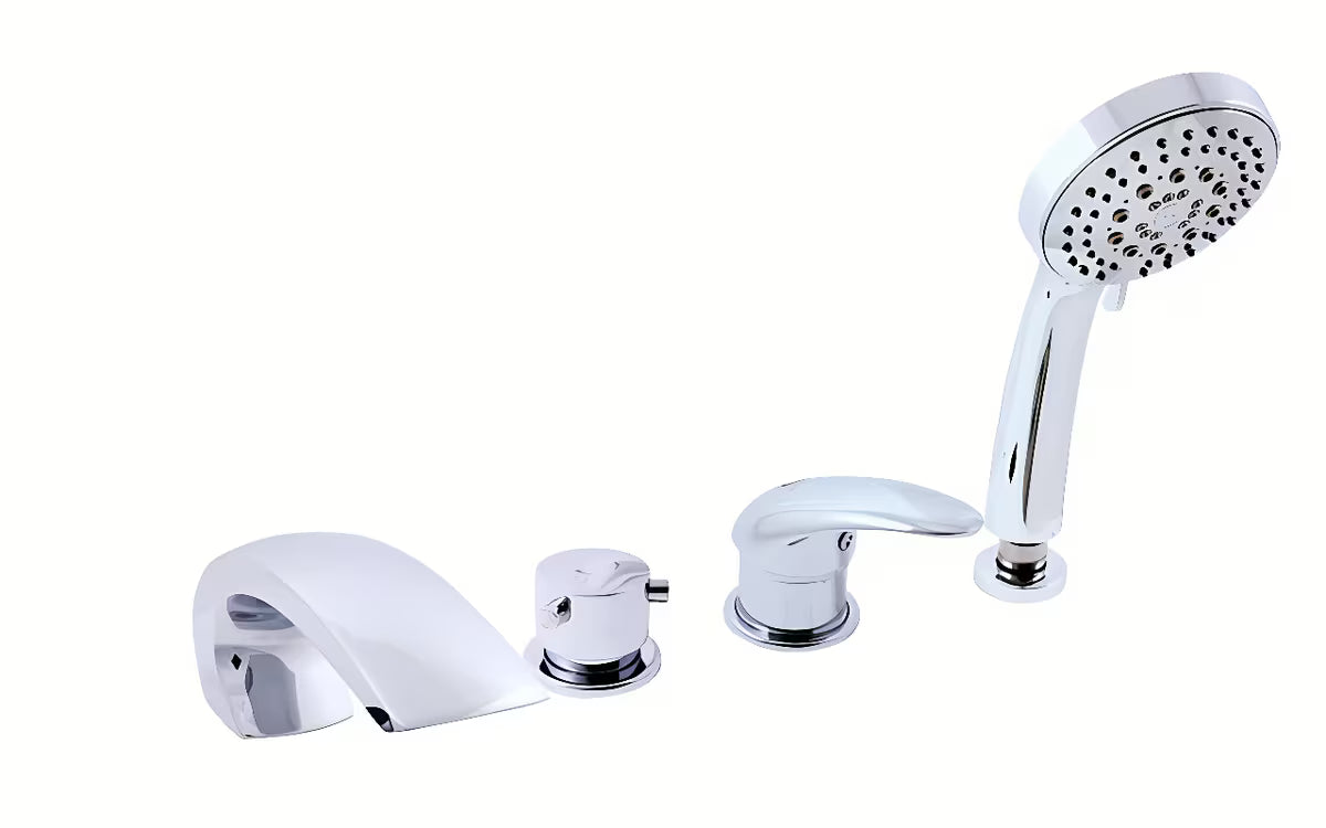 Kromirana stojeća četverootvorna miješalica za kadu Rav Slezak s tušem i tuš crijevom od 2 m.