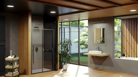 Ravak Blix Slim tuš vrata 120 cm u crnoj boji s prozirnim staklom i kliznim otvaranjem.