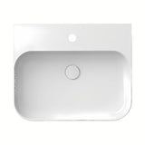Bijeli tankostijeni keramički umivaonik Ravak Ceramic Slim na ploču s preljevom i otvorom pro za stojeću slavinu.
