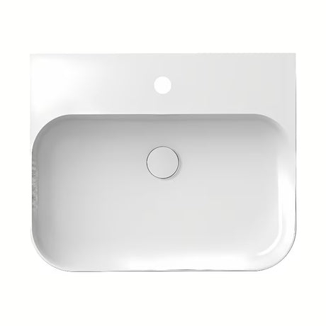 Bijeli tankostijeni keramički umivaonik Ravak Ceramic Slim na ploču s preljevom i otvorom pro za stojeću slavinu.