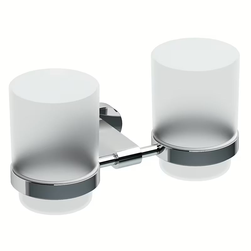 Zidni držač s dvije čaše Ravak Chrome u izvedbi sjajni krom i mat staklo.
