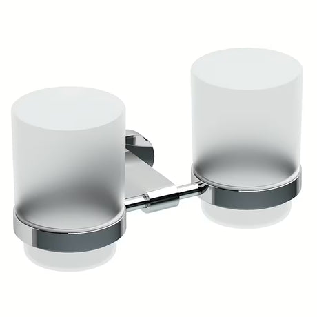 Zidni držač s dvije čaše Ravak Chrome u izvedbi sjajni krom i mat staklo.