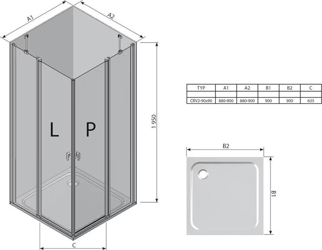Polovica kutne tuš kabine Ravak Chrome 90 cm u sjajnom kromu s prozirnim staklom i otvaranjem na šarke.
