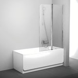 Dvodijelna paravan za kadu Ravak Chrome u sjajnom kromu s prozirnim sigurnosnim staklom i okretnim stupićem.