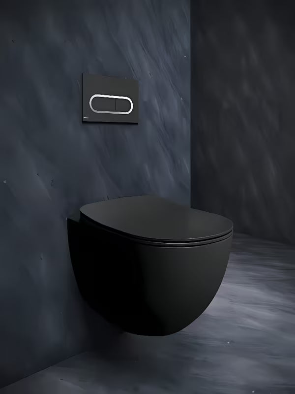 Viseća WC školjke školjka Ravak Chrome u crnoj mat izvedbi s bezrubnim ispiranjem RimOff i skrivenim pričvršćenjem EasyFix.