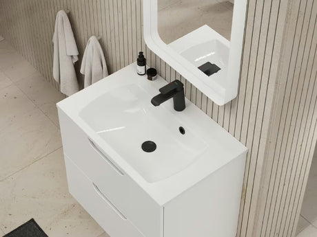 Bijeli umivaonik za kupaonski ormarić Ravak Classic Slim 600 od lijevanog mramora s preljevom