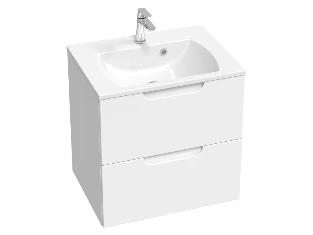 Bijeli umivaonik za kupaonski ormarić Ravak Classic Slim 600 od lijevanog mramora s preljevom