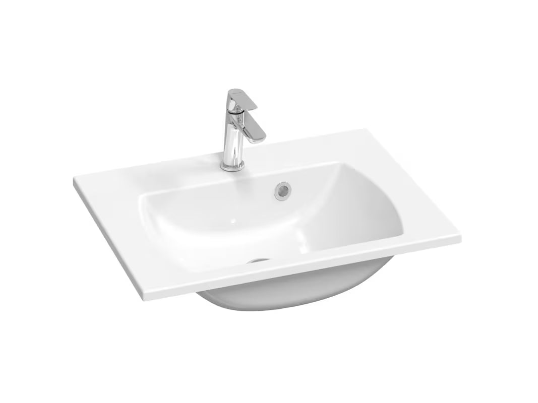 Bijeli umivaonik za kupaonski ormarić Ravak Classic Slim 600 od lijevanog mramora s preljevom