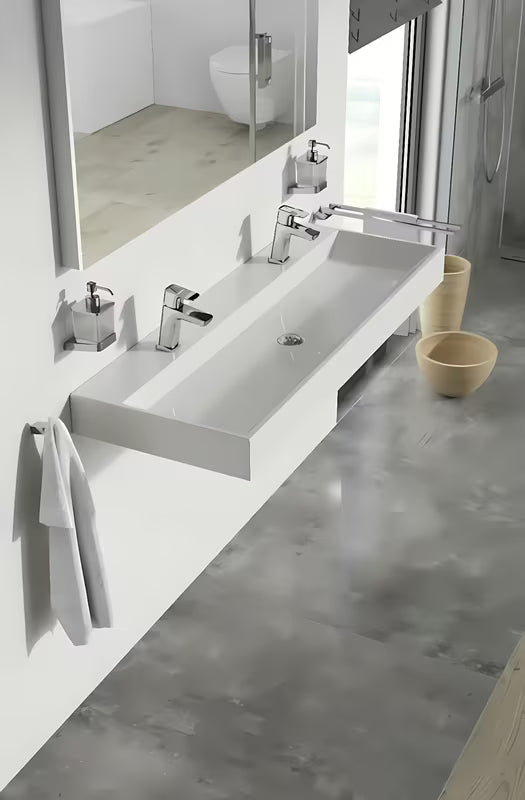 Bijeli viseće umivaonik za kupaonski ormarić Ravak Natural Duo 120x45 cm od lijevanog mramora bez preljeva