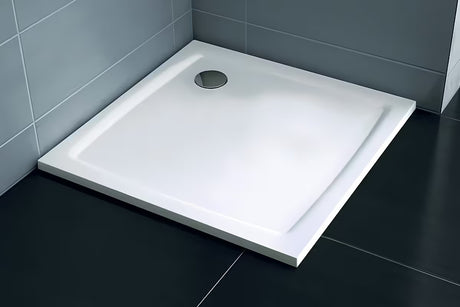 Bijela kvadratna tuš kada Ravak Perseus Pro Flat 90x90 cm od lijevanog mramora s glatkom površinom