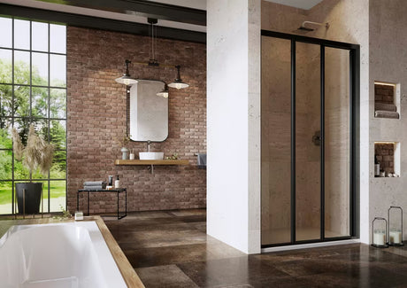 Crni klizne tuš vrata Ravak Supernova 80 cm s prozirnim sigurnosnim staklom Transparent