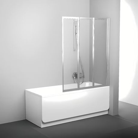 Trodijelna sklopiva paravan za kadu Ravak Supernova u izvedbi satin s prozirnim staklom