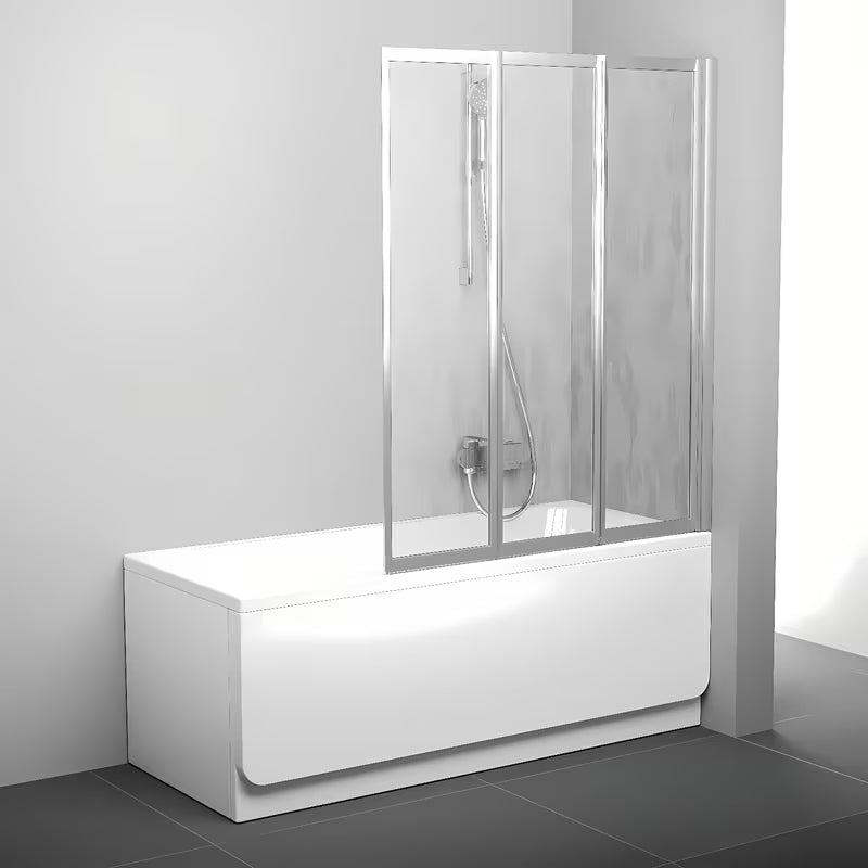 Trodijelna sklopiva paravan za kadu Ravak Supernova u izvedbi satin s neprozirnom ispunom Rain