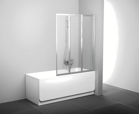 Trodijelna sklopiva paravan za kadu Ravak Supernova u izvedbi satin s prozirnim sigurnosnim staklom