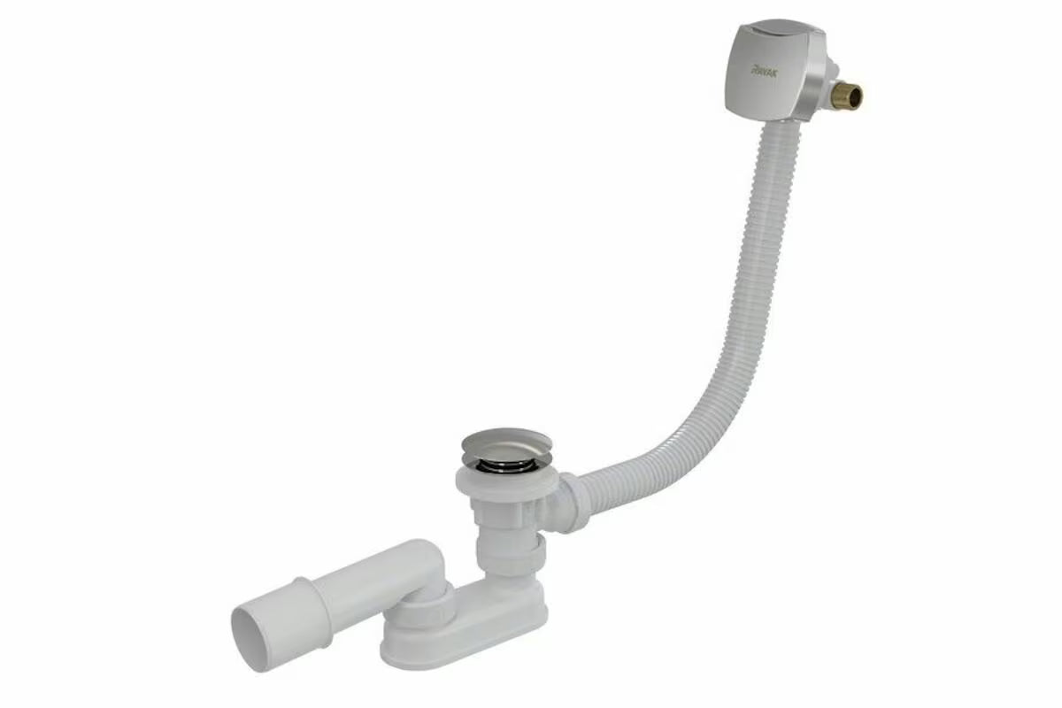 Odvodni komplet za kadu s punjenjem kroz preljev 800 mm u izvedbi sjajni krom s Click-Clack upravljanjem.