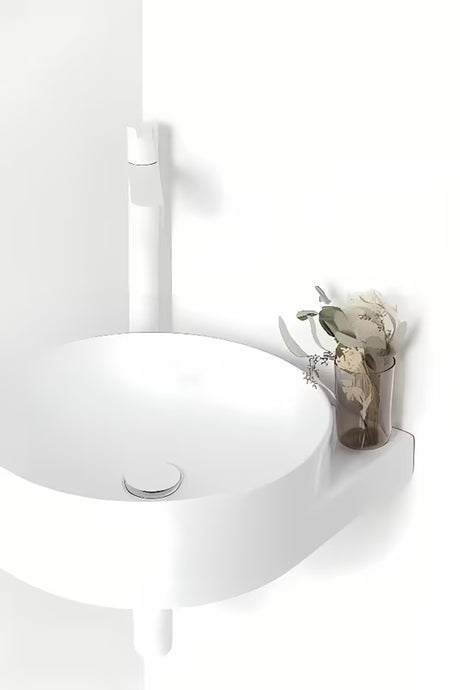 Bijeli keramički ugradbeni umivaonik Ravak Yard 45x45 cm s uvučenom odlagališnom plohom