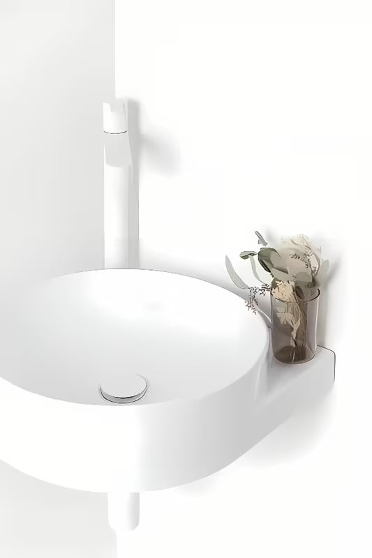 Bijeli keramički kutne ugradbeni umivaonik Ravak Yard 45x45 cm s upuštenom odlagališnom površinom