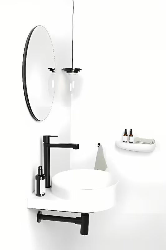 Bijeli keramički ugradbeni umivaonik Ravak Yard sa sniženom odlagališnom površinom na stražnjem dijelu