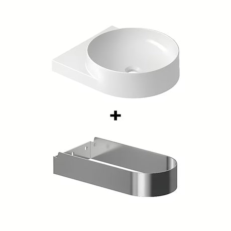 Bijeli keramički ugradbeni umivaonik Ravak Yard s odlagališnom površinom na stražnjem dijelu.