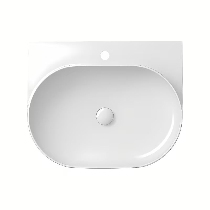 Bijeli ugradbeni umivaonik Ravak Yard ovalnog oblika sa skrivenom odlagališnom plohom