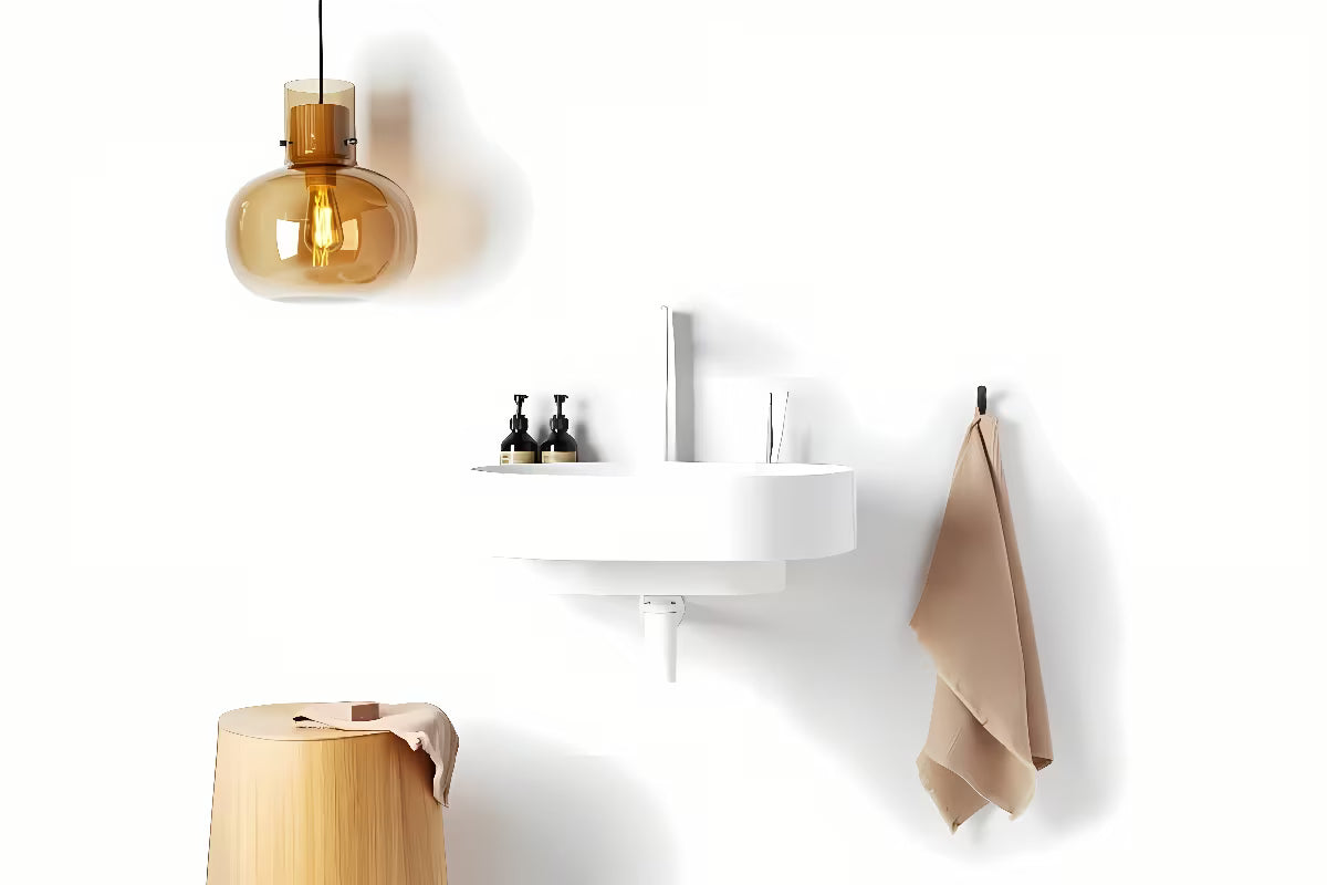 Bijeli ugradbeni umivaonik Ravak Yard ovalnog oblika sa skrivenom odlagališnom plohom