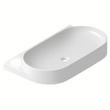 Bijeli tankostijeni keramički viseći umivaonik Ravak Yard 80 bez preljeva s otvorom pro za stojeću slavinu.