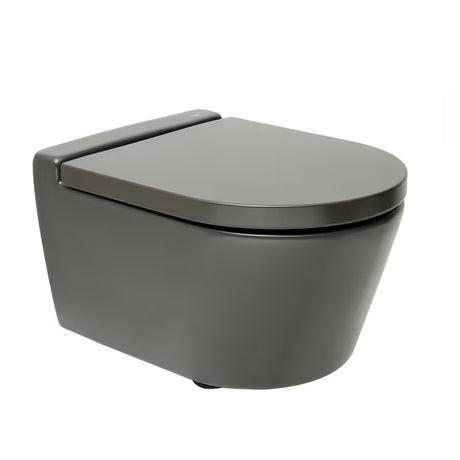 Viseća WC Školjka Roca Inspira u mat boji oniks s bezrubnom izvedbom Rimless i skrivenim pričvršćenjem.
