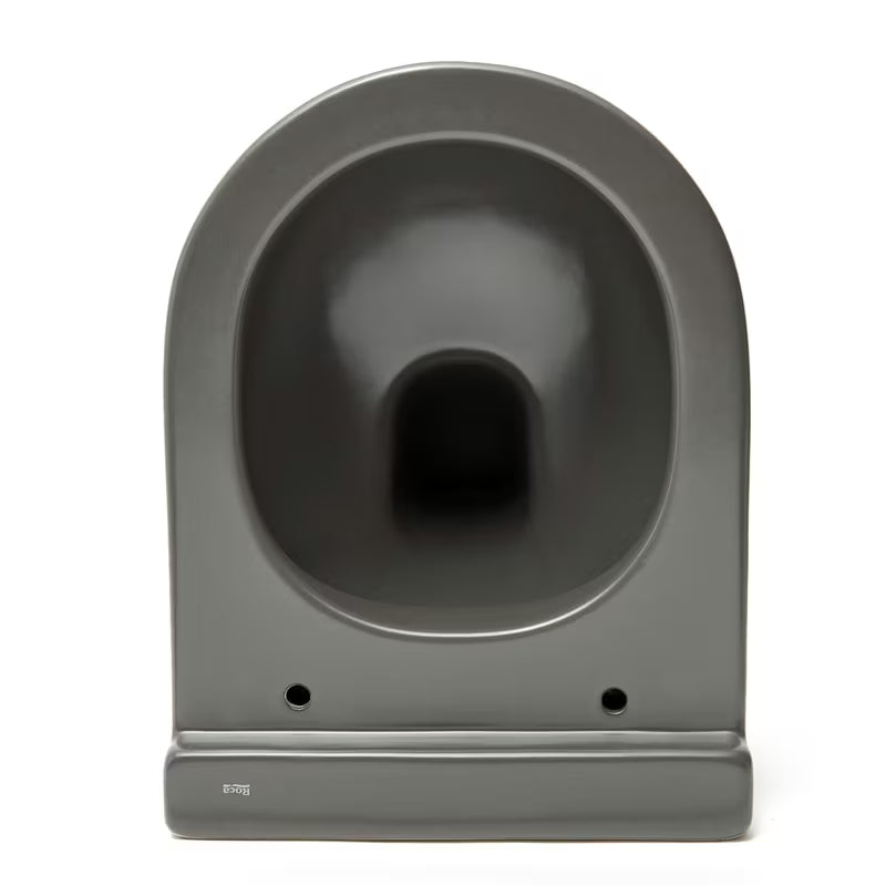 Viseća WC Školjka Roca Inspira u mat boji oniks s bezrubnom izvedbom Rimless i skrivenim pričvršćenjem.