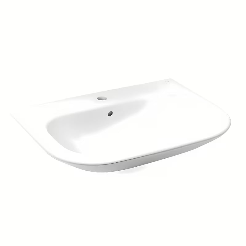 Bijeli viseće keramički umivaonik Roca Nexo s preljevom i otvorom pro za slavinu u sredini