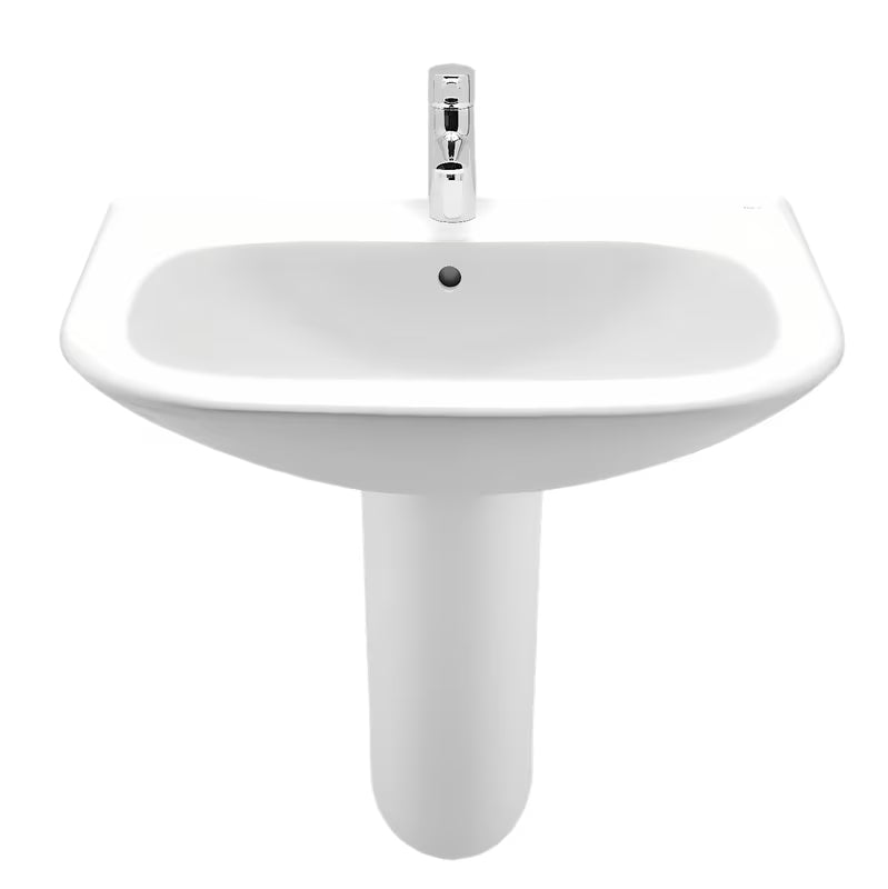 Bijeli viseće keramički umivaonik Roca Nexo s preljevom i otvorom pro za slavinu u sredini