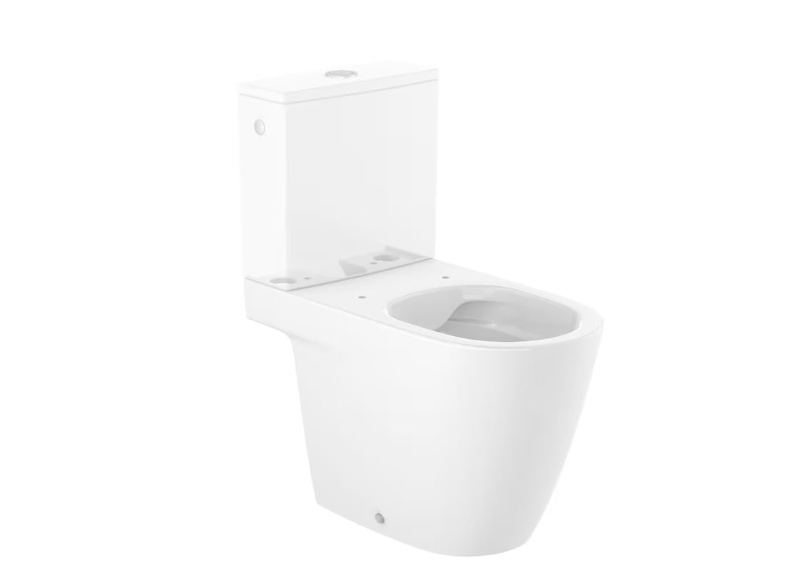 Bijeli stojeća WC školjka kombi Roca Ona bez sustava za ispiranje s vario odvodom i tehnologijom Roca Rimless®.