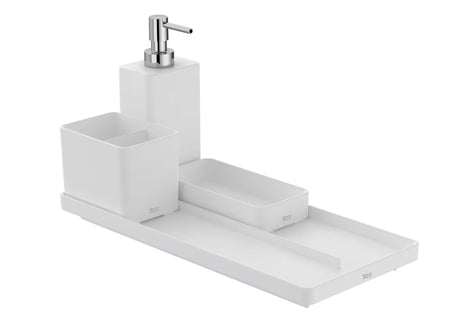 Samostojeći  dozator sapuna Roca Ona u mat bijeloj boji od ABS plastike