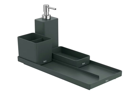 Zelena plastična čaša Roca Ona, samostojeći  dodatak za kupaonicu za četkice za zube.